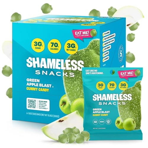 Shameless Snacks - Healthy Low Calorie Snacks, Low Carb Keto Gummies (Gluten Free Candy) - 6 Pack Green Apple Blast | Amazon (US)