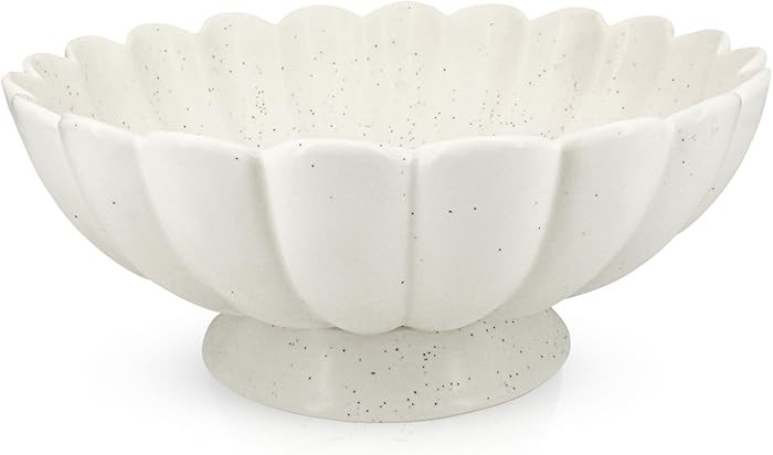 Large Fruit Bowl for Kitchen Counter-10.6" White Ceramic Fluted Scalloped Decorative Footed Bowl ... | Amazon (US)