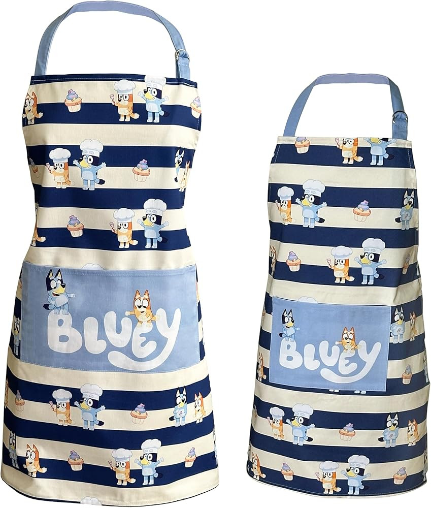 Handstand Kitchen Bluey and Bingo 100% Cotton Blue Stripe Print Patch Pocket Apron Collection | Amazon (US)
