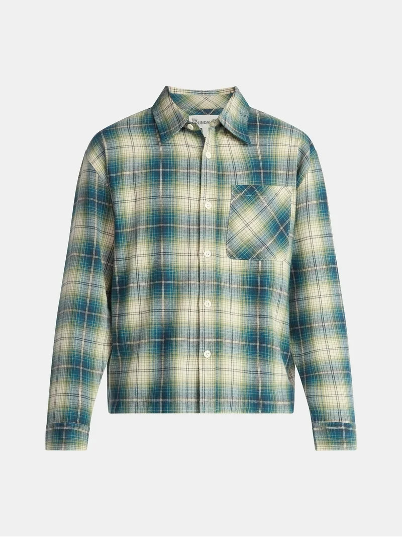 No Boundaries Collared Cotton Flannel Shirt, Men's and Big Men's | Walmart (US)