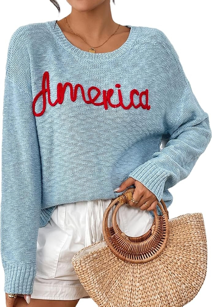 Women's Sweater Crew-Neck Pullover Sweater Tops Long-Sleeved Fall Sweater Fashion Winter Knit Swe... | Amazon (US)