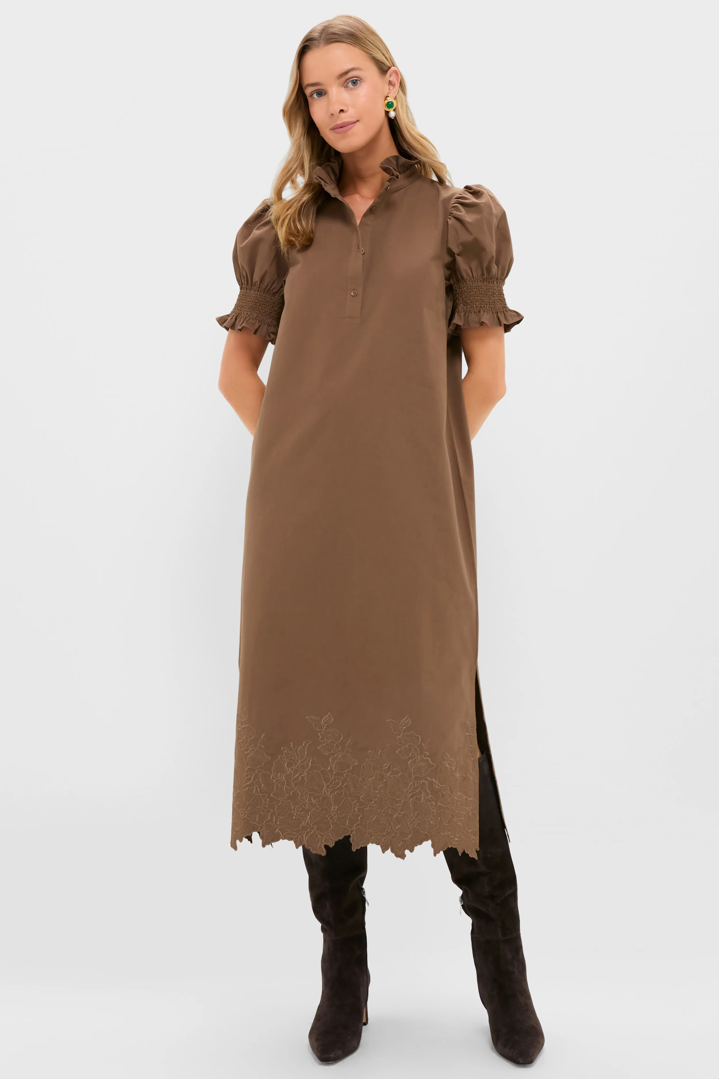 Mocha Embroidery Eliza Midi Dress | Tuckernuck (US)