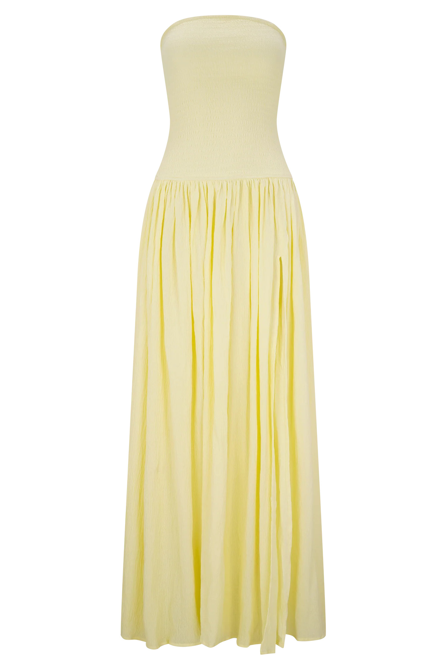 Maureen Cotton Shirring Maxi Dress - Lemon | MESHKI US