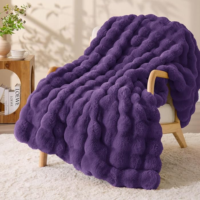 BEDELITE Faux Fur Throw Blanket, Soft Cozy Plush Purple Bubble Blanket for Couch Sofa Bedroom Liv... | Amazon (US)