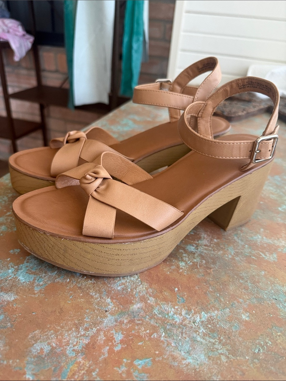 Universal Thread Tan Knot-Front Platform Sandals with Ankle Strap | Poshmark