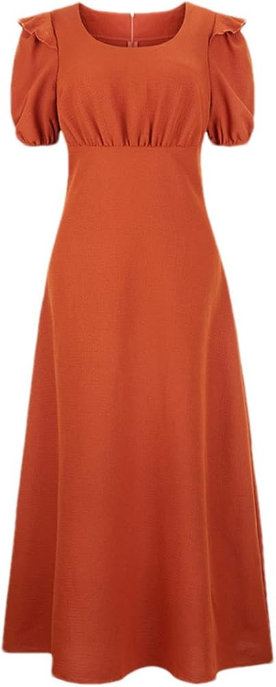 Dndrdhfb Summer Women Short Sleeve Bohemian Casual Solid Color Square Collar Party Maxi Dress    ... | Amazon (US)