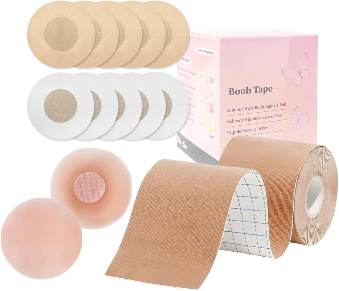 Boob Tape Breast Lift Tape for Large Breasts with 2 Pcs Nipple Covers Invisible Boobtape for A-G ... | Amazon (US)