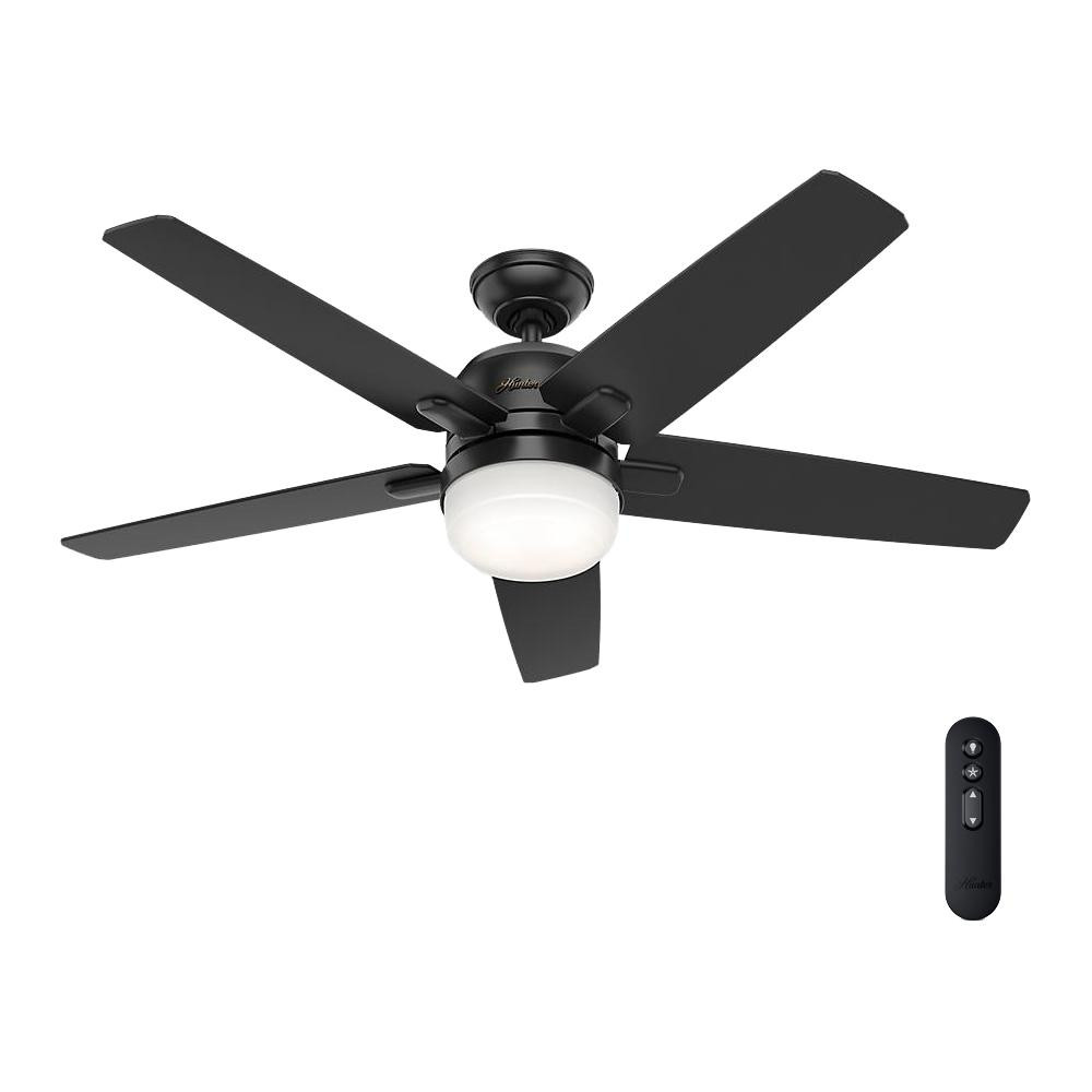 Cavera II 52 in. Indoor Matte Black Wifi-Enabled Smart Ceiling Fan with Light Kit and Remote | The Home Depot