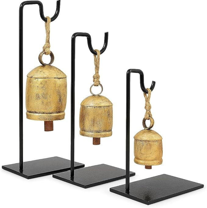 Antique Vintage Handmade Set of 3 Giant Harmony Cow Golden Solid Brass Bells, Premium Bells with ... | Amazon (US)