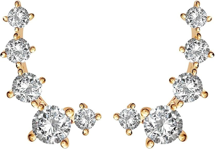 PAVOI 14K Gold Plated Cubic Zirconia Ear Crawler Earrings - Faux Diamond Arrow Ear Climber Fashio... | Amazon (US)