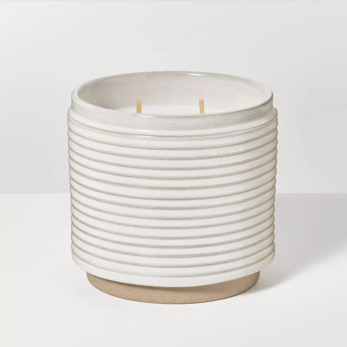 2-Wick Ribbed Ceramic Canvas Jar Candle Light Gray 12oz - Hearth & Hand™ with Magnolia | Target
