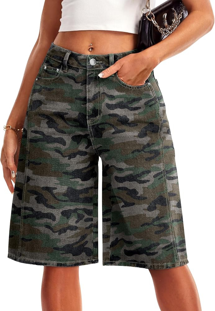 Jorts Bermuda Shorts for Women Denim Jean Shorts Long Knee Length Wide Leg High Waisted Vintage C... | Amazon (US)