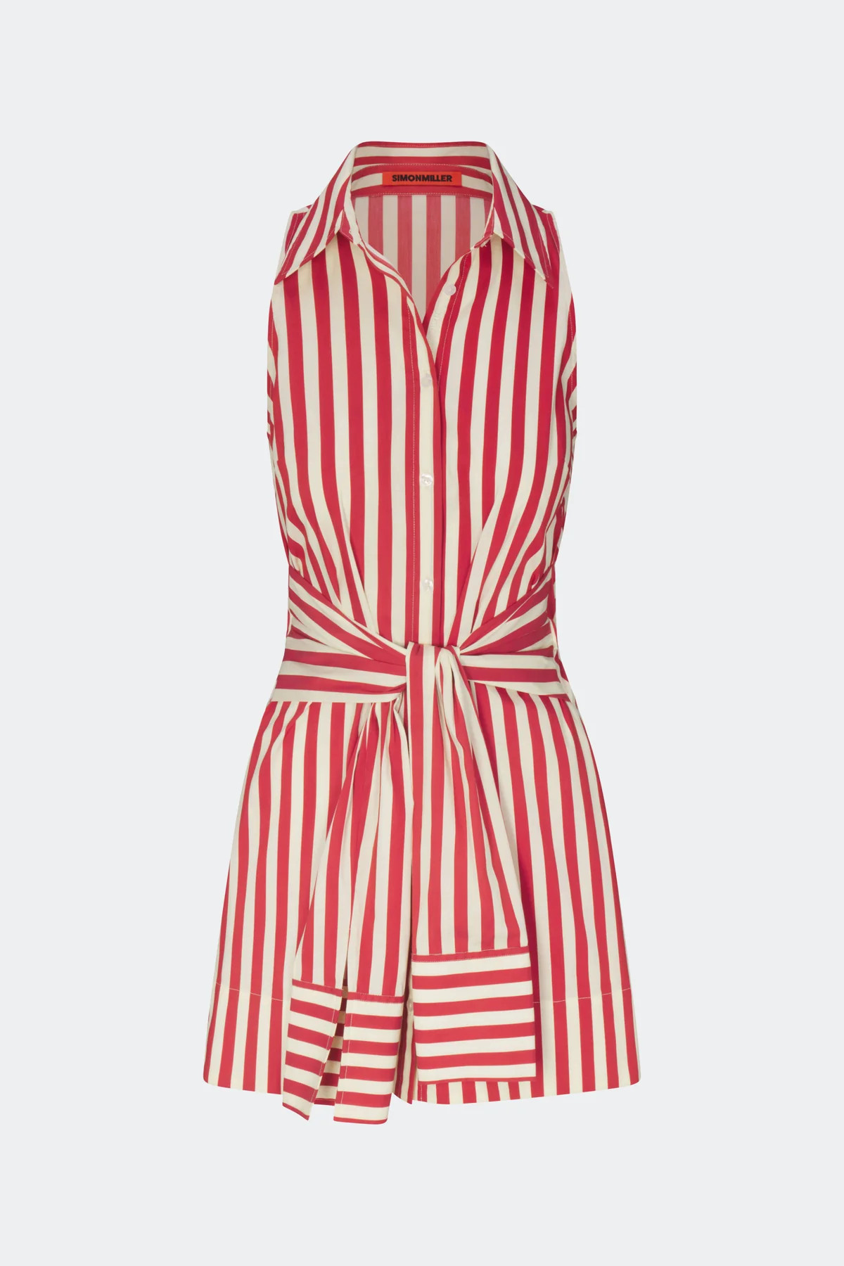Inna Sleeveless Poplin Mini Dress in Venetian Red Stripe | Simon Miller