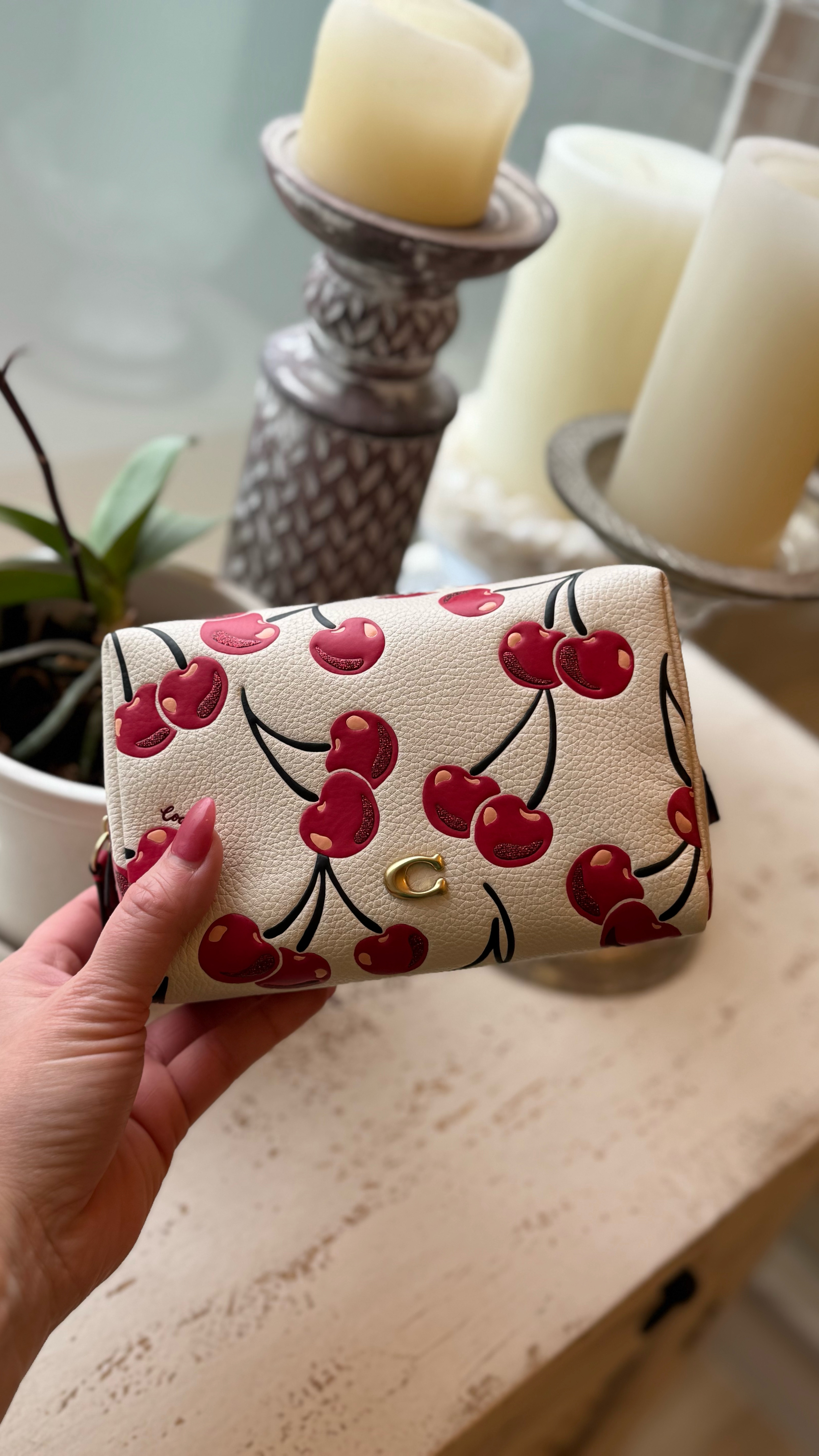 Couldn’t resist this Cherry print but opted for a cosmetic bag!  She is CUTE! 🍒🍒🍒