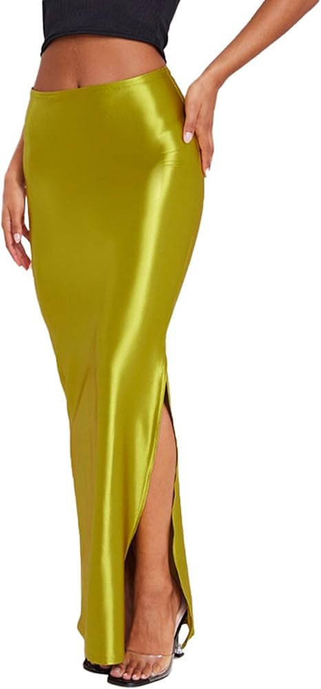 Molisry Women's Satin Silk Skirt Dressy High Waisted Side Slit Elegant A-Line Long Maxi Pencil Sk... | Amazon (US)