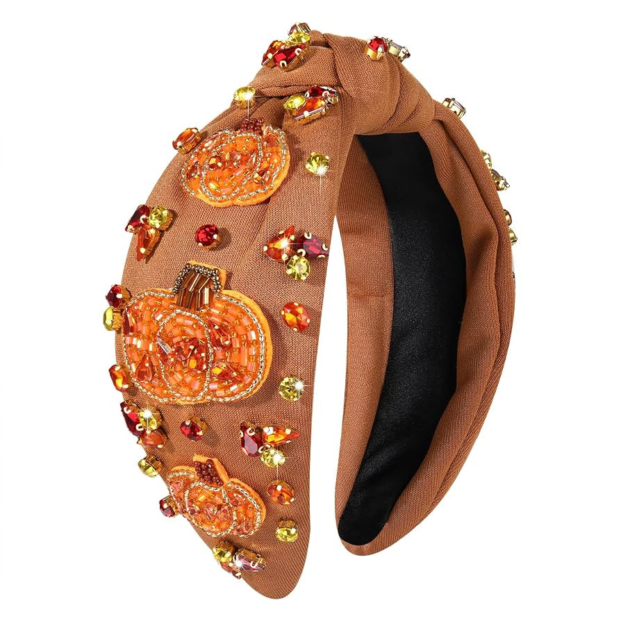 boderier Thanksgiving Headband Beaded Pumpkin Knotted Headband for Women Jeweled Crystal Embellis... | Amazon (US)