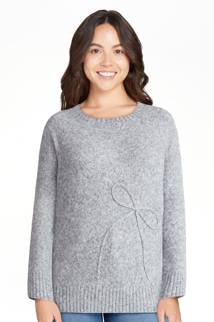 Terra & Sky Women’s Plus Bow Stitch Crewneck Sweater, Lightweight, Sizes 0X-4X | Walmart (US)