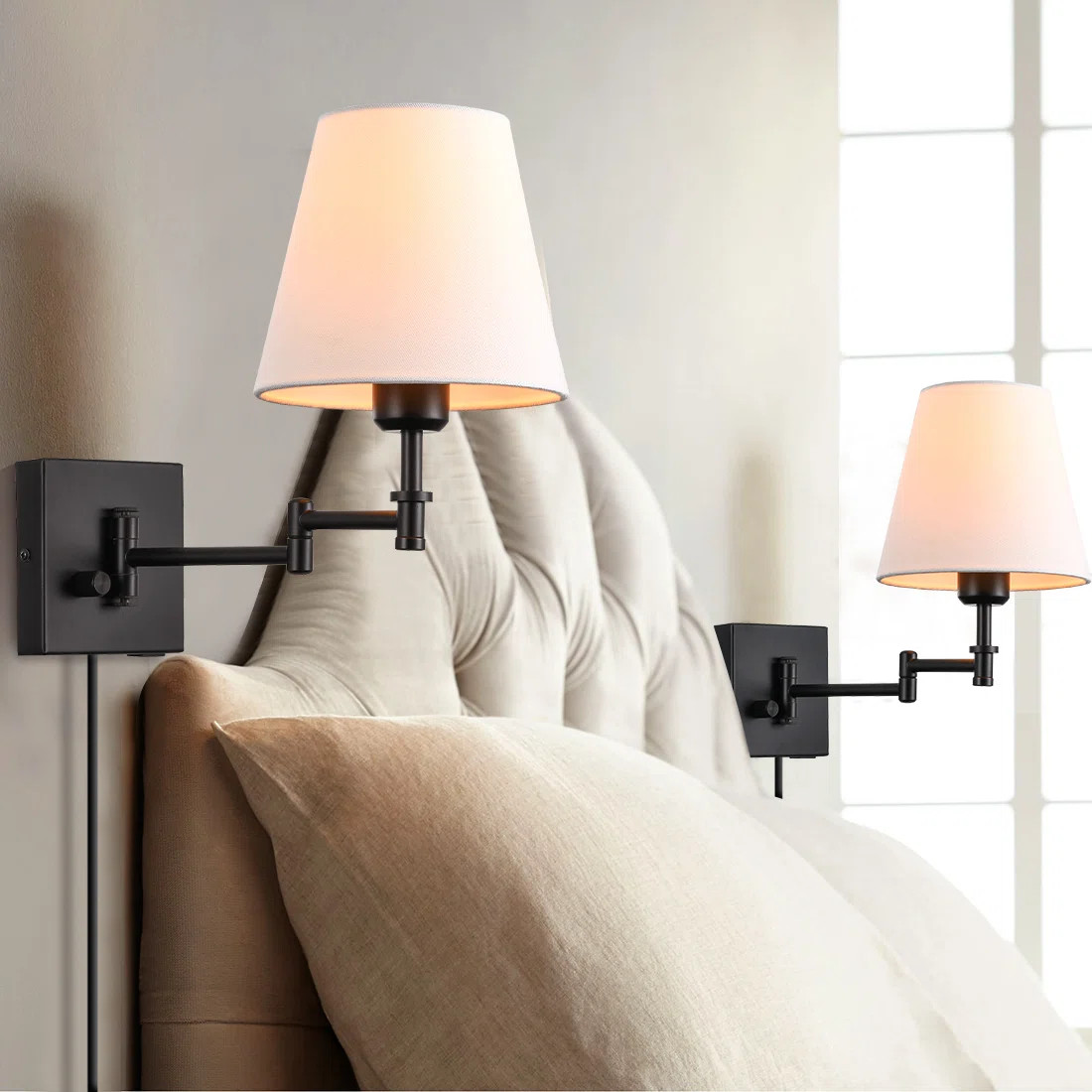 Jagdeep Plug-in/Hardwired White Swing Arm Sconce (Set of 2) | Wayfair North America