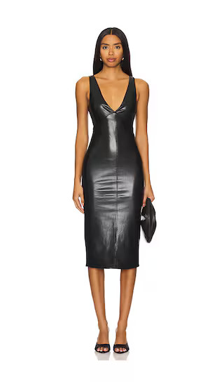 Liv Faux Leather Midi Dress in Black | Revolve Clothing (Global)
