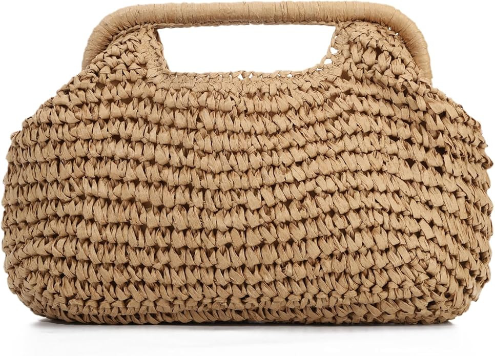 Straw Dumpling Clutch Bag, Summer Beach Bag, Woven Straw Tote Clutch Purse for Women, Vacation Ev... | Amazon (US)