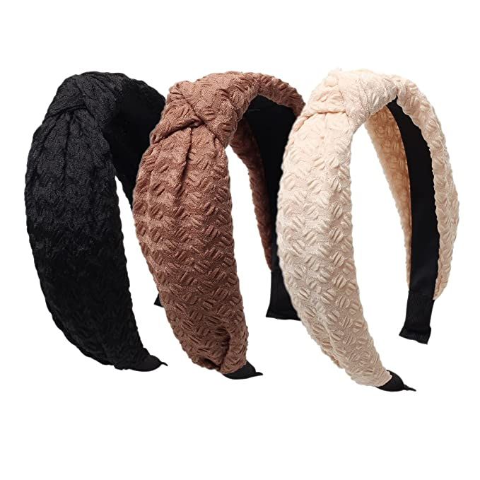 3PK Black Knot Headbands for Women Wide Hair Bands lace Brown Non Slip Fashion Hair Hoop Solid Ha... | Amazon (US)