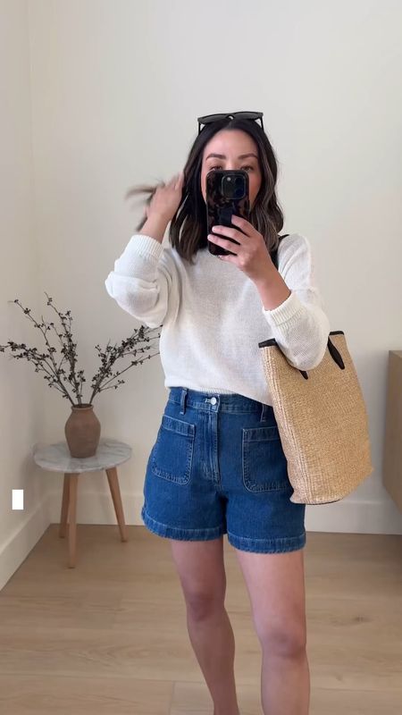 Madewell Emmet shorts. I’d say size up. Waist is a bit cinched. On sale! 

Madewell sweater small
Madewell shorts 25
Madewell sandals 5
Madewell tote 

Summer outfits, spring outfits, jean shorts, sandals, 

#LTKSaleAlert #LTKFindsUnder100 #LTKItBag