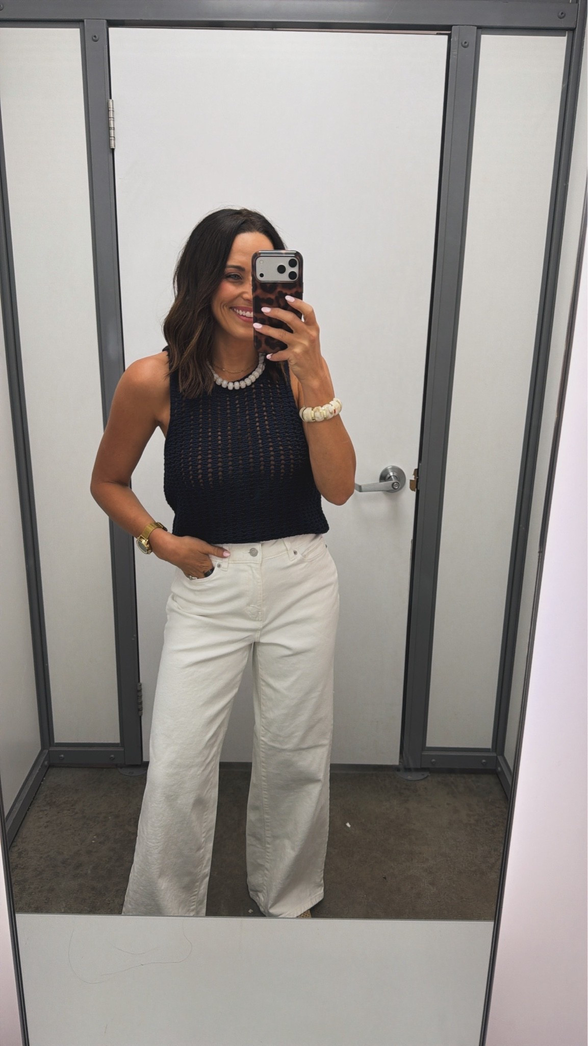 Walmart understood the assignment with this one 🖤✨ the cutest crochet-style tank that looks way more expensive than it is. Easy to dress up with white denim or keep casual with shorts all summer long! #walmartfashion #walmartfinds #summerstyle #affordablefashion #crochettop #blackandwhiteoutfit #casualstyle #summeroutfit