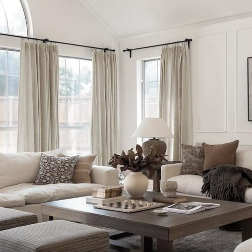 TWOPAGES Oatmeal Pinch Pleated Curtain 84 Inches Long Light Filtering Linen Cotton Blend Lined Drape for Living Room Bedroom Solid Drapery, 26Wx84L Inches, 1 Panel | Amazon (US)