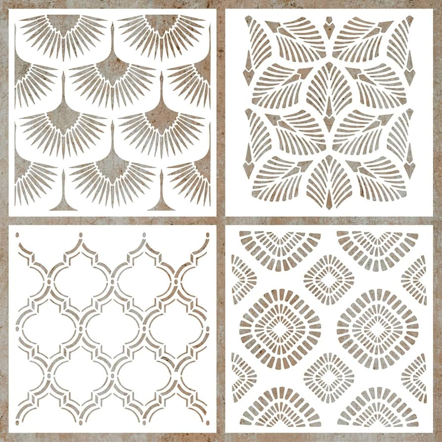 4 Pieces 12 x 12 Inch Wall Stencils for Painting on Wall Wood Floor Tile Reusable Furniture Stenc... | Amazon (CA)