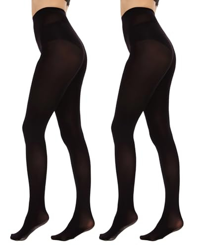 Citystl 2 Pairs Women's Black Tights 60D, Solid Color Soft Opaque Microfiber Tights（Black-L） | Amazon (US)
