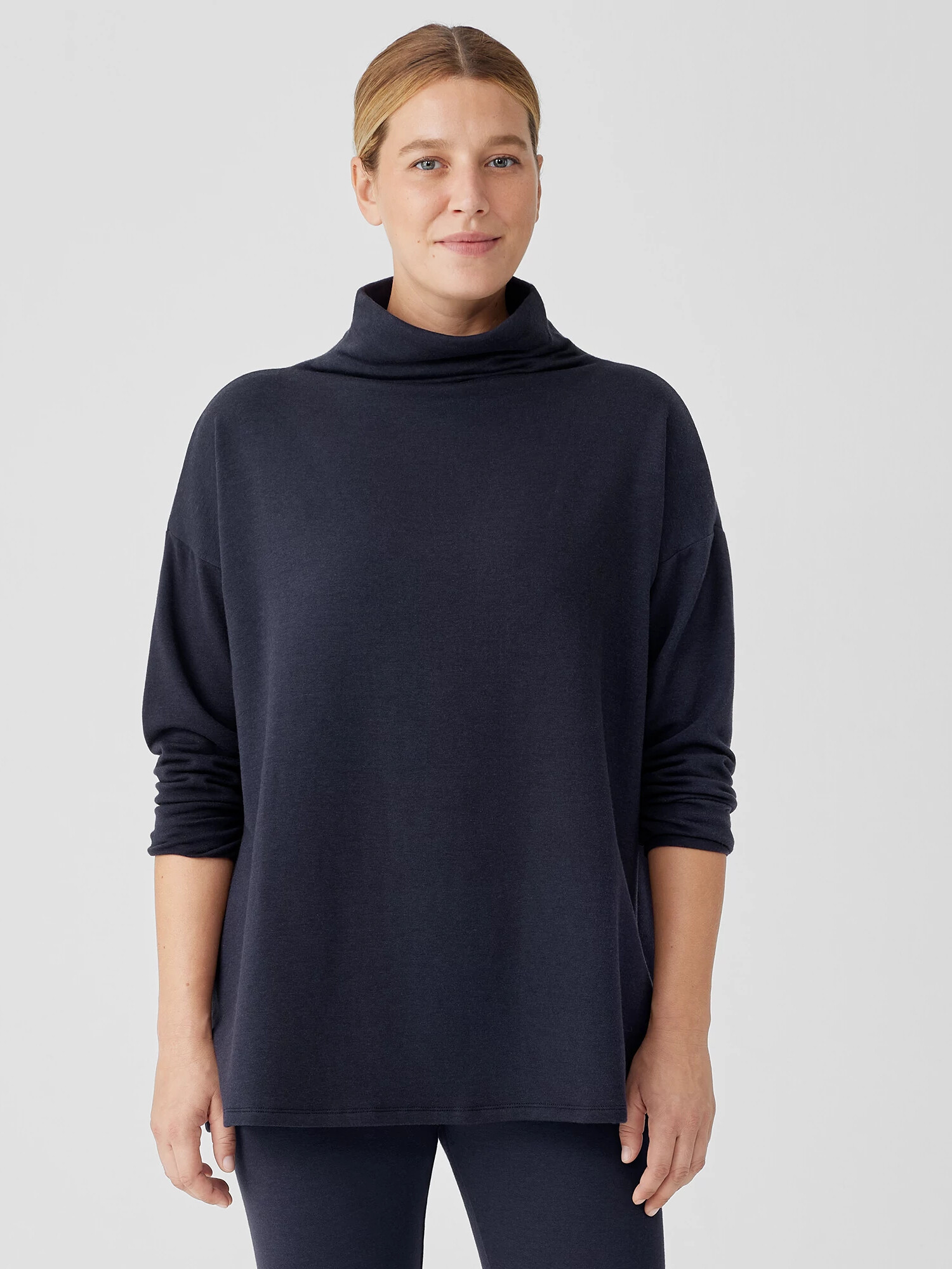Cozy Brushed Terry Hug Funnel Neck Top | Eileen Fisher