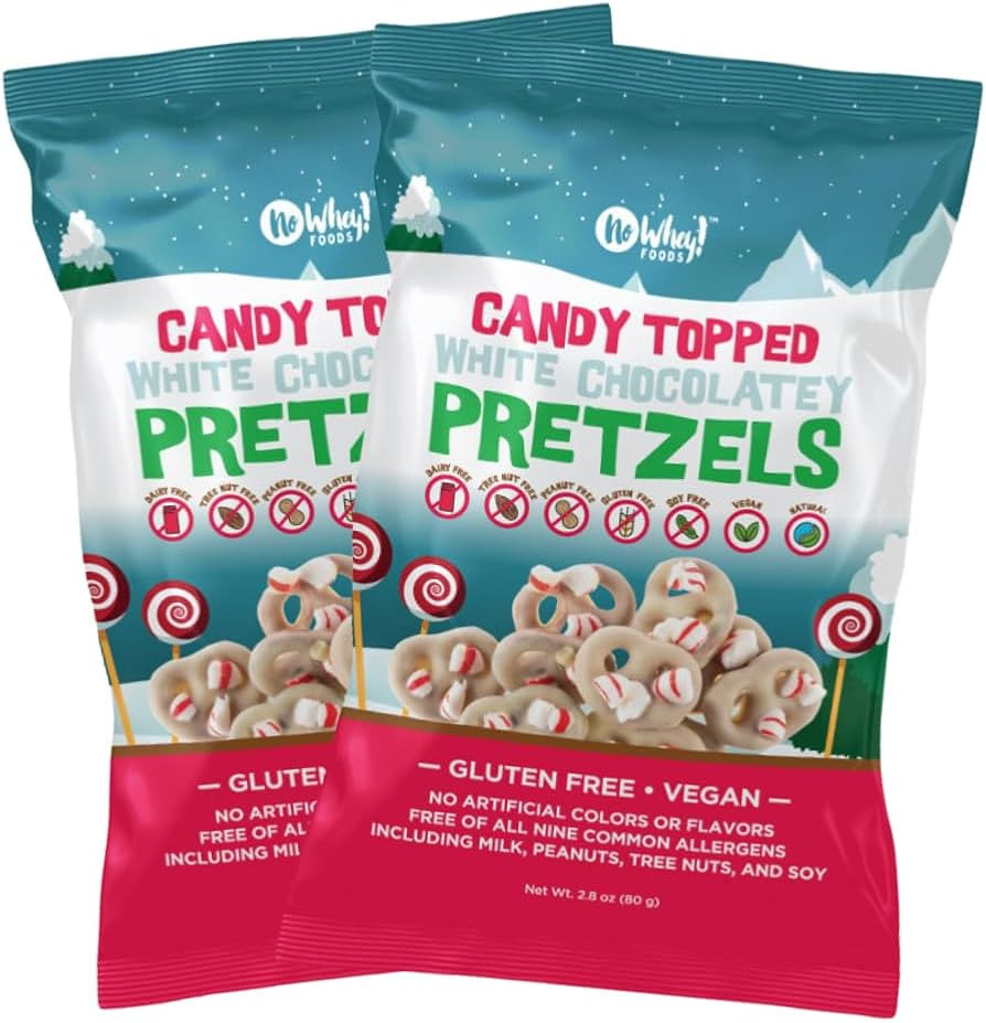 No Whey Foods - Candy Cane Topped Pretzels (2 Pack) - Vegan and Allergy Friendly Christmas White ... | Amazon (US)