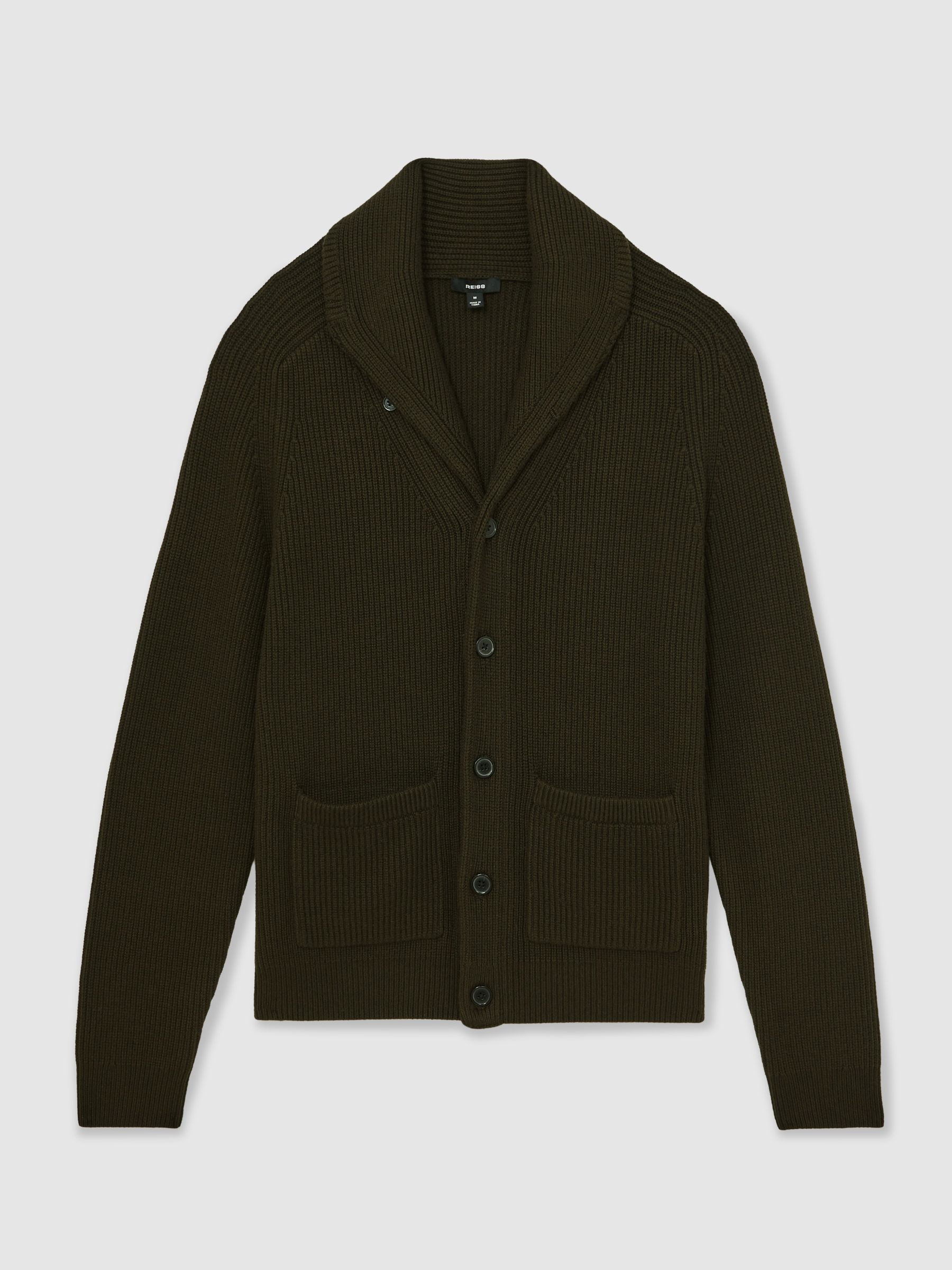 Shawl-Collar Cardigan With Wool in Dark Olive Green | Reiss UK