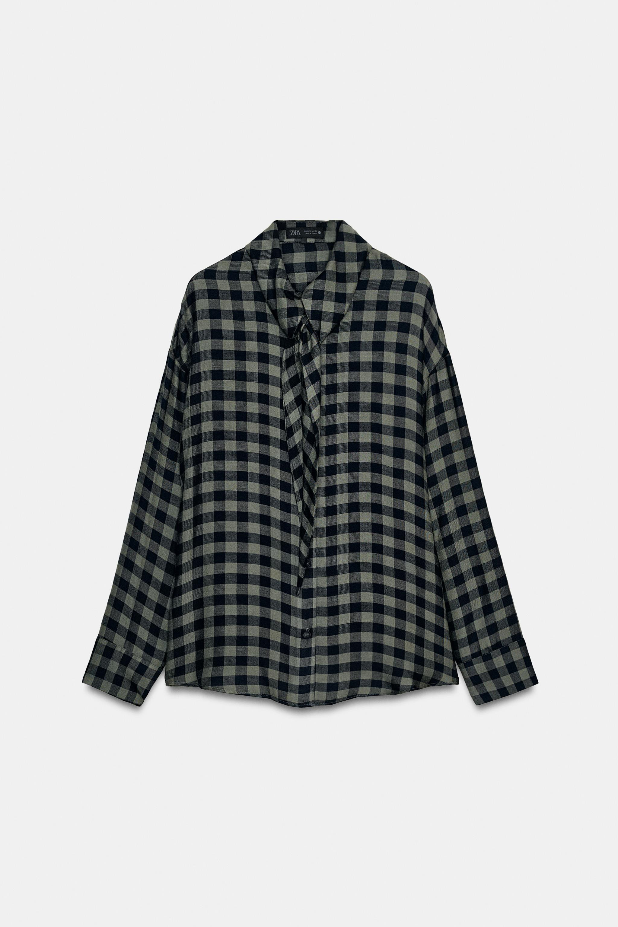 GINGHAM SHIRT WITH SCARF ZW COLLECTION | Zara US