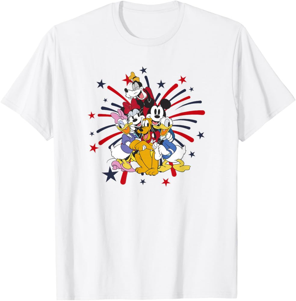 Disney Mickey Classic 4th of July Fireworks Group Hug T-Shirt | Amazon (US)