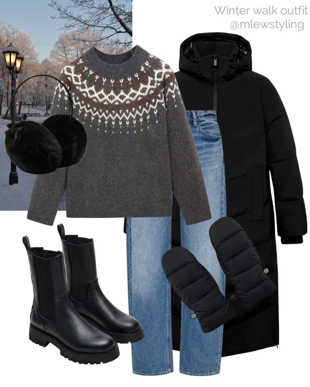 Comfy and cute winter outfit 🖤

Tags: winter walk, Christmas market, Steve Madden black Chelsea boots, super puff mittens, long puffer coat, massimo dutti fair isle knit sweater, black cozy earmuffs, barrel leg jeans, holiday look 

#LTKSeasonal #LTKHoliday #LTKootd