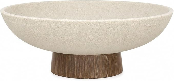 Modern Pedestal Fruit Bowl, Large Matte Resin Decorative Bowl with Faux Wood Base for Kitchen Cou... | Amazon (US)