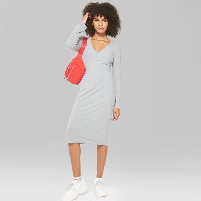 Women's Long Sleeve Henley Midi Dress - Wild Fable™ Heather Gray | Target