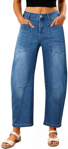 EVALESS Womens Baggy Barrel Jeans High Waisted Wide Leg Boyfriend Denim Ankle Pants | Amazon (US)