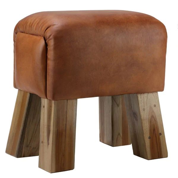 Bare Decor Gorgie Brown Leather Wood Accent Stool | Bed Bath & Beyond