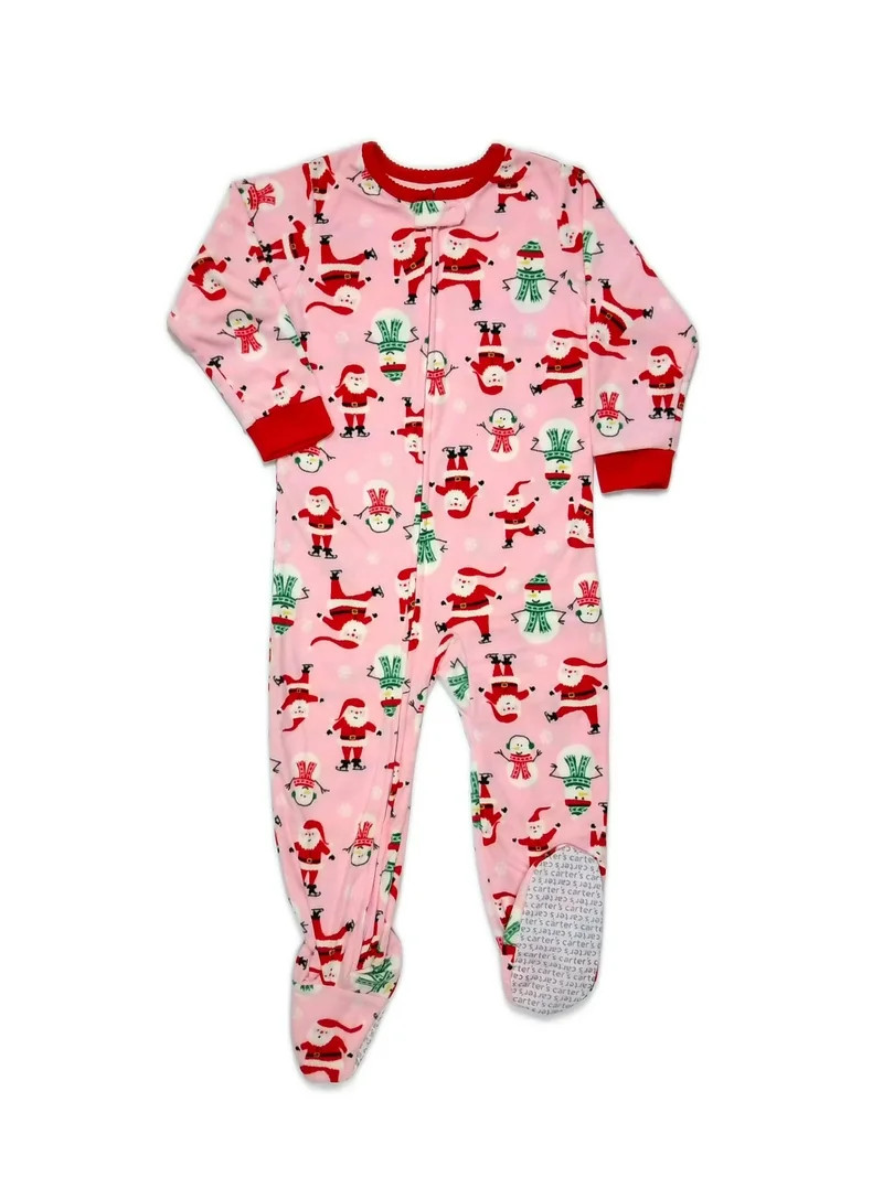 Carter's Girl's Pink Fleece Christmas Santa and Snowman Pajama Sleeper (2T) | Walmart (US)