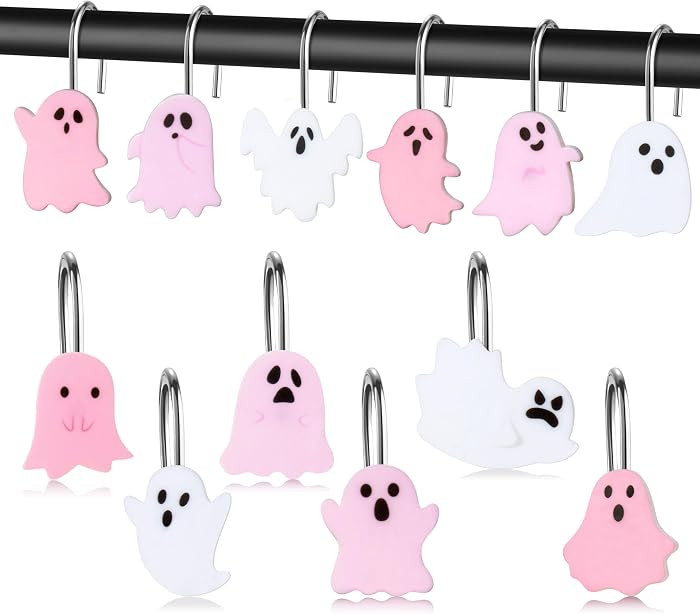 Halloween Shower Curtain Hooks - 12Pcs Pink Boo Decorative Hangers Metal Rustproof Bathroom Horro... | Amazon (US)