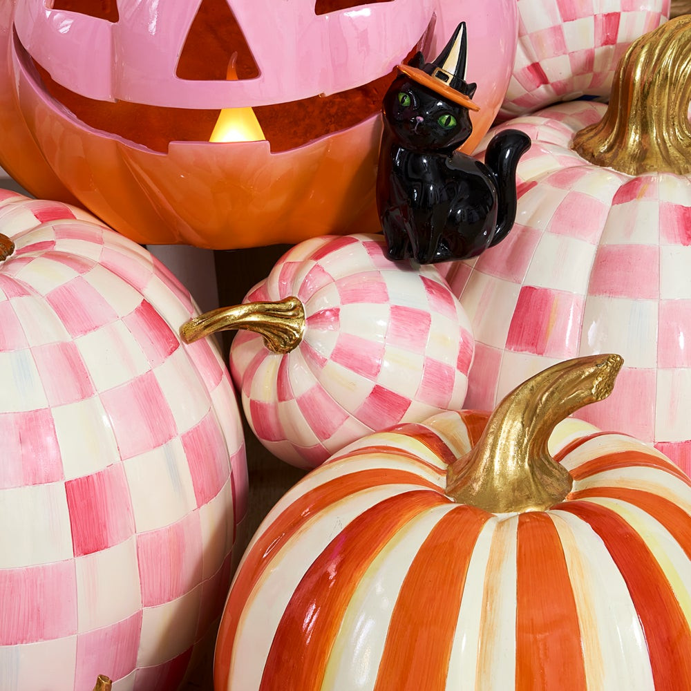 Bubblegum Pink Check Mini Pumpkin | MacKenzie-Childs