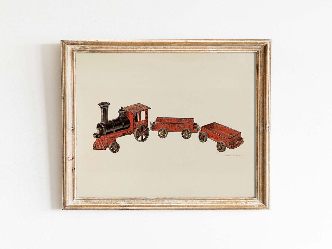 Toy Train | Vintage art nursery kids room | Red watercolor painting | print sizes 8x10 5x7 | Etsy (US)