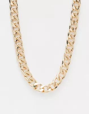 ASOS DESIGN mid length necklace in chunky flat curb chain in gold tone | ASOS (Global)