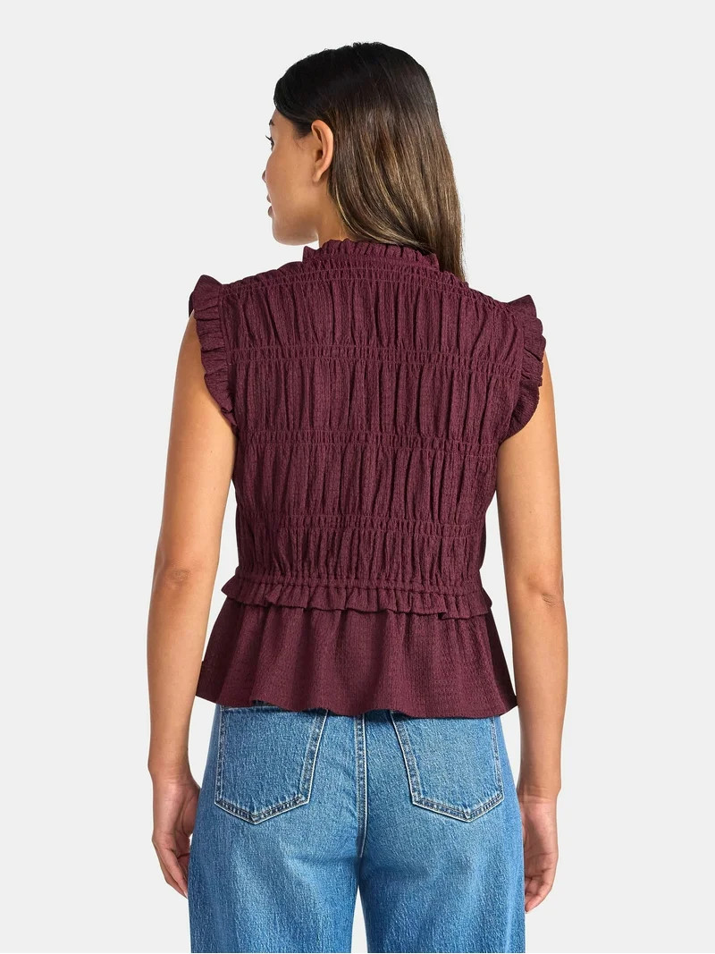 Time And Tru Women's Textured Tie Front Top, Sizes XS-XXXL | Walmart (US)