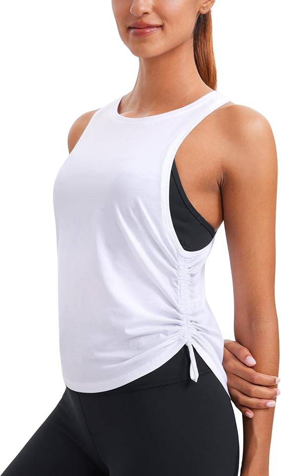 CRZ YOGA Pima Cotton Ruched Side Tank Tops for Women - Workout Athletic Casual Racerback Crewneck... | Amazon (US)