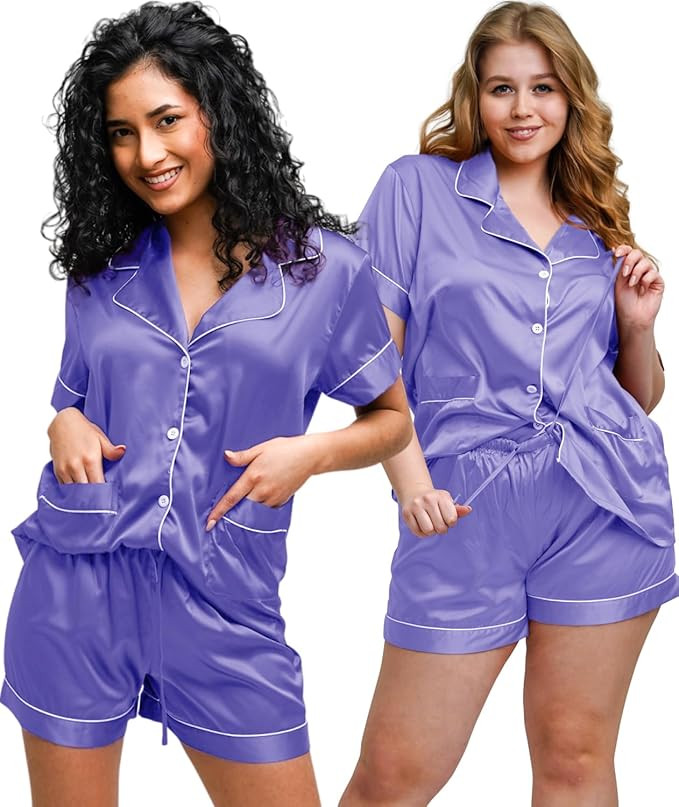 Pajama Set for Women - Silk Satin Womens Pajamas Set - Button Down - Bridesmaids Pajamas - Satin ... | Amazon (US)