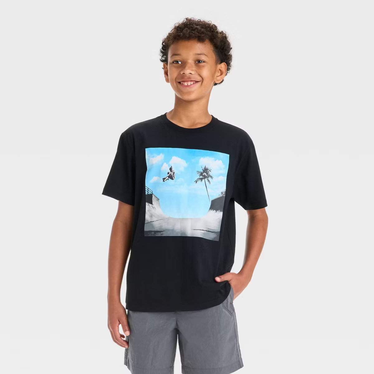 Boys' Mad Engine Short Sleeve Skatepark Palm Trees Graphic T-Shirt - Black | Target