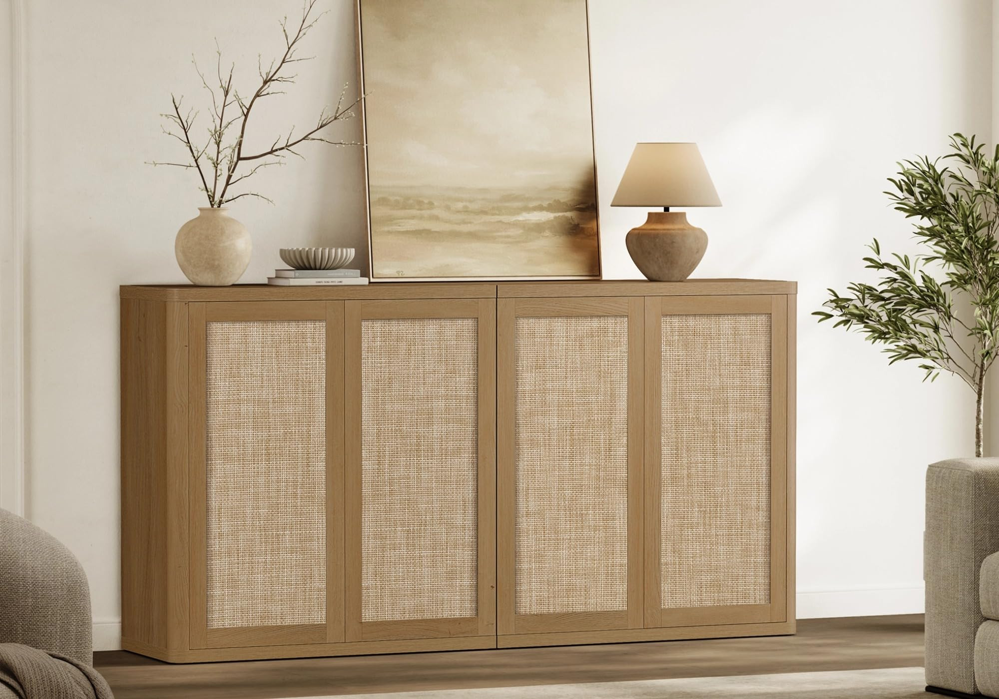 SICOTAS 64" Rattan Modular Buffet Sideboard Storage Cabinet - Large Credenza Console Table with A... | Amazon (US)